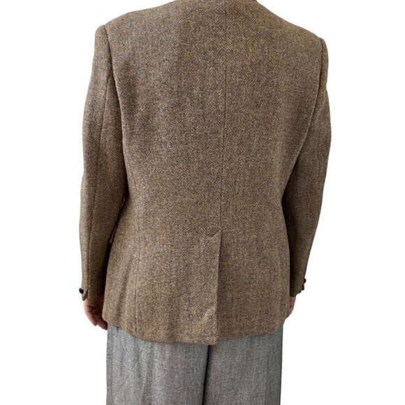Vintage Harris Tweed Blue Brown Wool Chevron Woven in Scotland Sport Coat Blazer - Picture 4 of 11